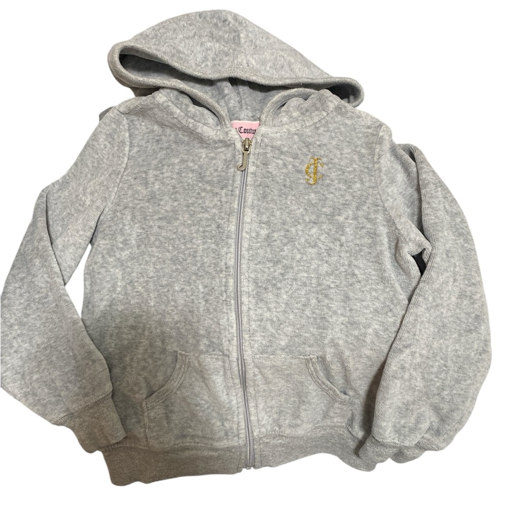 Gently Used Juicy Couture Toddler Track Jacket Zip Hoodie Grey Velour Gold  4T